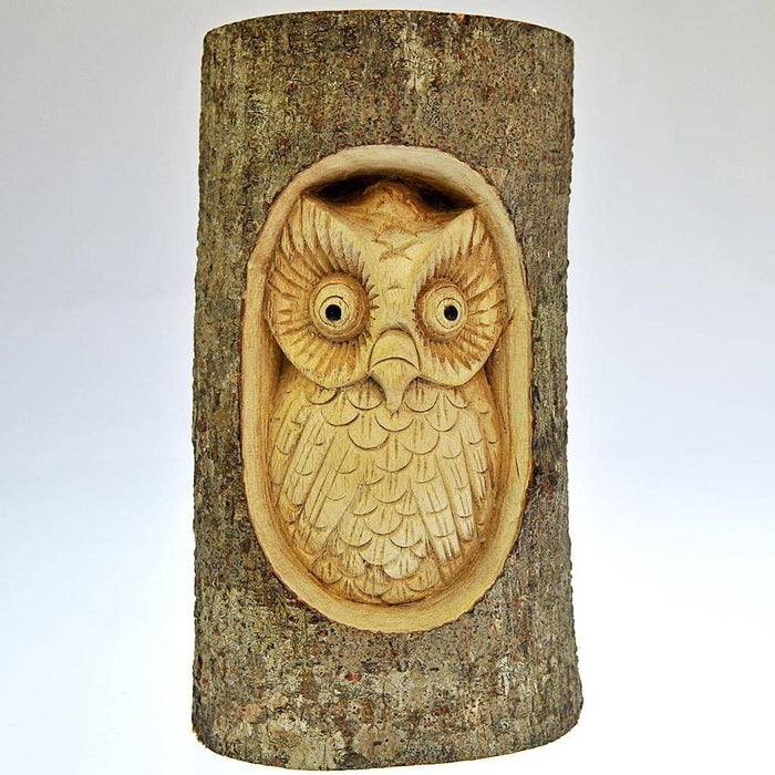 Fair Trade Half-Log Sculpture - Owl (25cm)