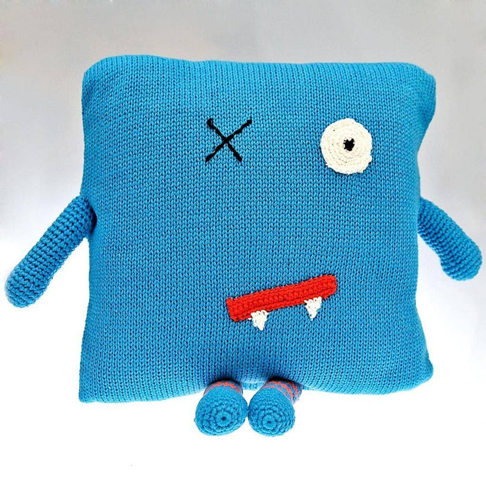 Fair Trade Hand Knitted Cushion - Blue Monster (WSL)