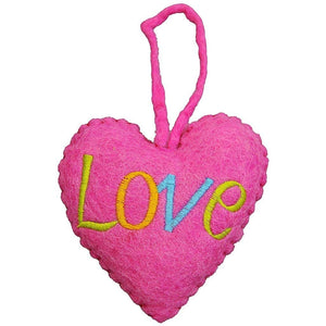 Fair Trade Hanging Felt Love Heart - Pink