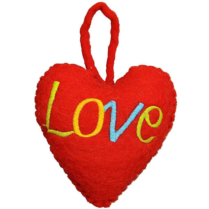 Fair Trade Hanging Felt Love Heart - Red