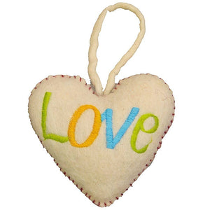 Fair Trade Hanging Felt Love Heart - White