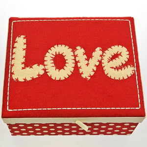 Fair Trade Jewellery Box - White 'Love' on Red Felt