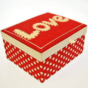 Fair Trade Jewellery Box - White 'Love' on Red Felt