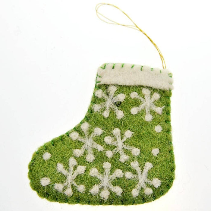 Fair Trade Mini Felt Stocking - Green/White Snowflakes (WSL)