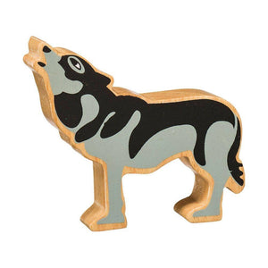 Fair Trade Painted Natural Wooden Black & Grey Wolf