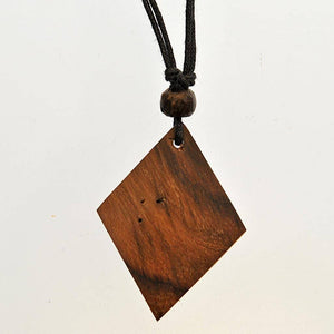 Fair Trade Necklace - Wooden Diamond Pendant on Cord