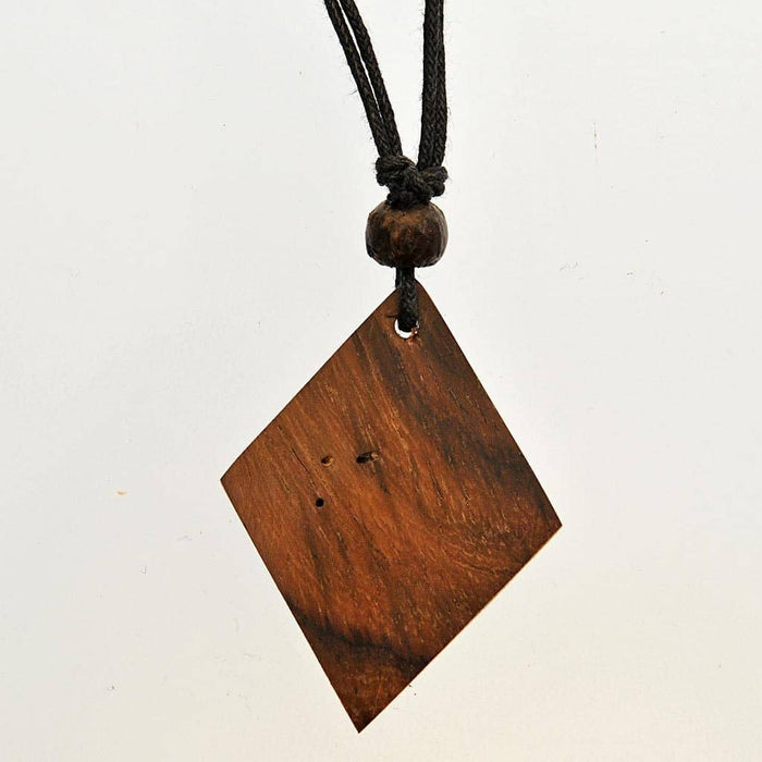 Fair Trade Necklace - Wooden Diamond Pendant on Cord (WSL)