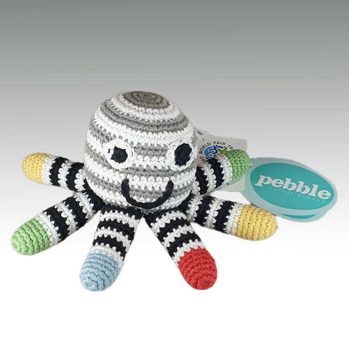 Fair Trade 'Pebblechild' Crocheted Octopus Rattle - B&W