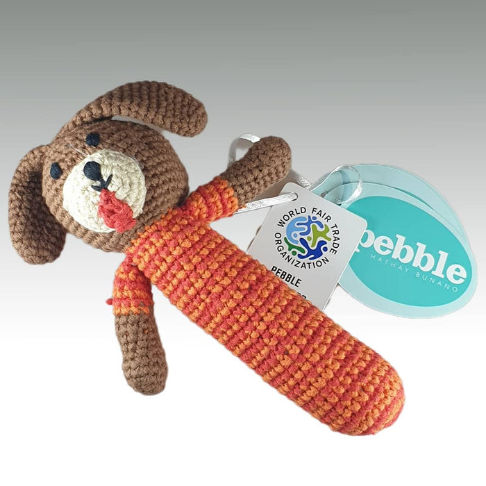 Fair Trade 'Pebblechild' Crocheted Stick Rattle - Dog