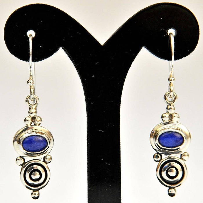 Fair Trade Silver Earrings - Blue Stone & Circle (WSL)