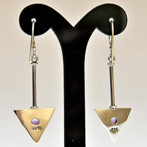 Fair Trade Silver Earrings - Patterned Triangles with Stone