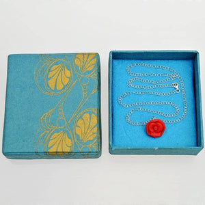 Fair Trade Silver Necklace - Ceramic Red Rose