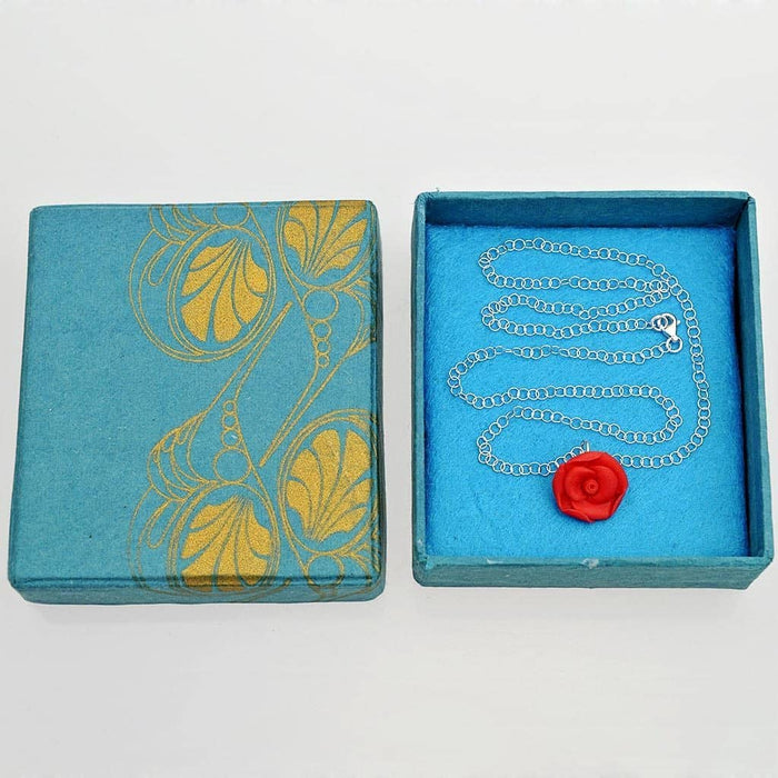 Fair Trade Silver Necklace - Ceramic Red Rose (WSL)