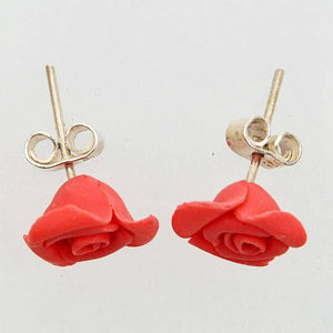 Fair Trade Silver Stud Earrings - Ceramic Red Rose