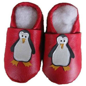 Fair Trade Soft Leather Shoes - Red, Penguin Motif 12-18m