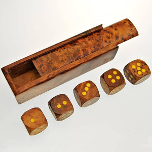 Fair Trade Thuya Wood Box with Five Dice