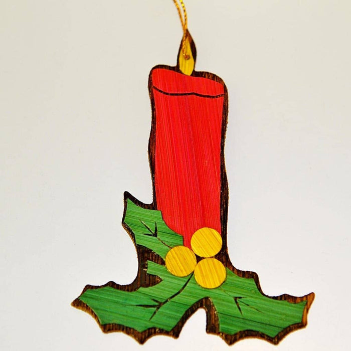 Fair Trade Tree Decoration - Red Candle And Holly (WSL)
