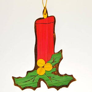 Fair Trade Tree Decoration - Red Candle And Holly