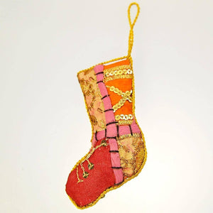 Fair Trade Tree Decoration - Sari Mini Stocking - Pink