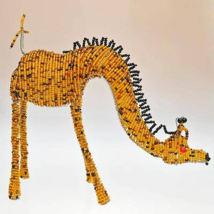 Fair Trade Wire Beaded Giraffe Sculpture - Bending Down (WSL)