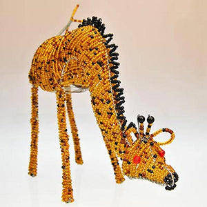 Fair Trade Wire Beaded Giraffe Sculpture - Bending Down