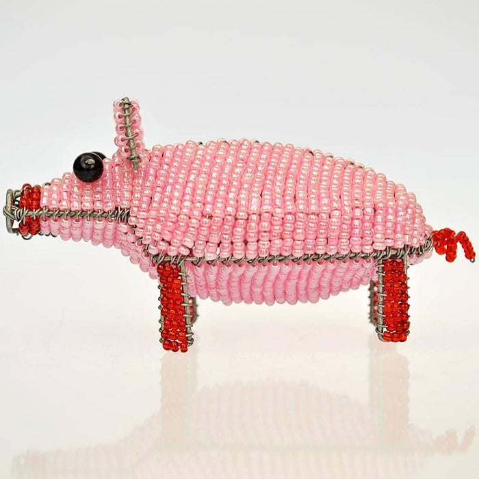 Fair Trade Wire Beaded Pink Piggie Sculpture (WSL)