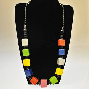 Fair Trade Wooden Necklace - Multicoloured Cubes