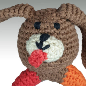Fair Trade Crocheted Rattle with Wooden Ring - Boy Dog