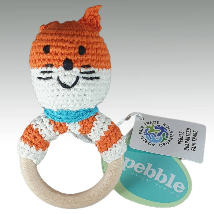 Fair Trade Crocheted Rattle with Wooden Ring - Fox (WSL)