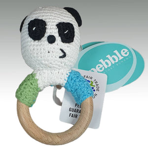 Fair Trade Crocheted Rattle with Wooden Ring - Panda