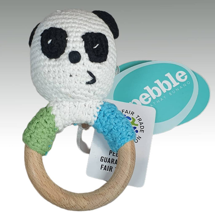 Fair Trade Crocheted Rattle with Wooden Ring - Panda (WSL)